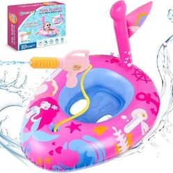 Pool Floats Kids with Water Gun, Mermaid Pool Floats Kids, Pool Toys for Kid s Aged 3-8 Years, Toddlers Pool Floats for Girls, Inflatable Pool Floats 