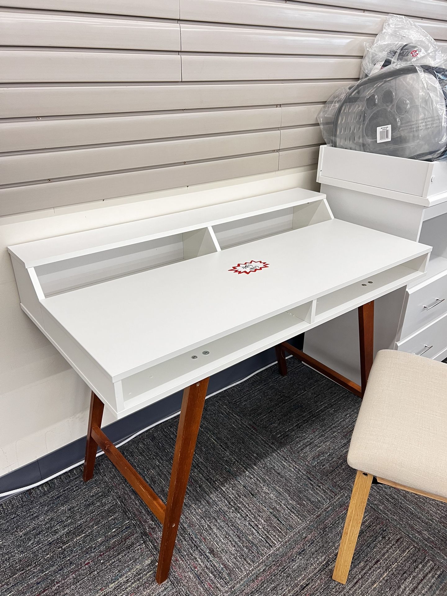 45.5 in. Modern Writing Desk with Storage, White Finish, New 