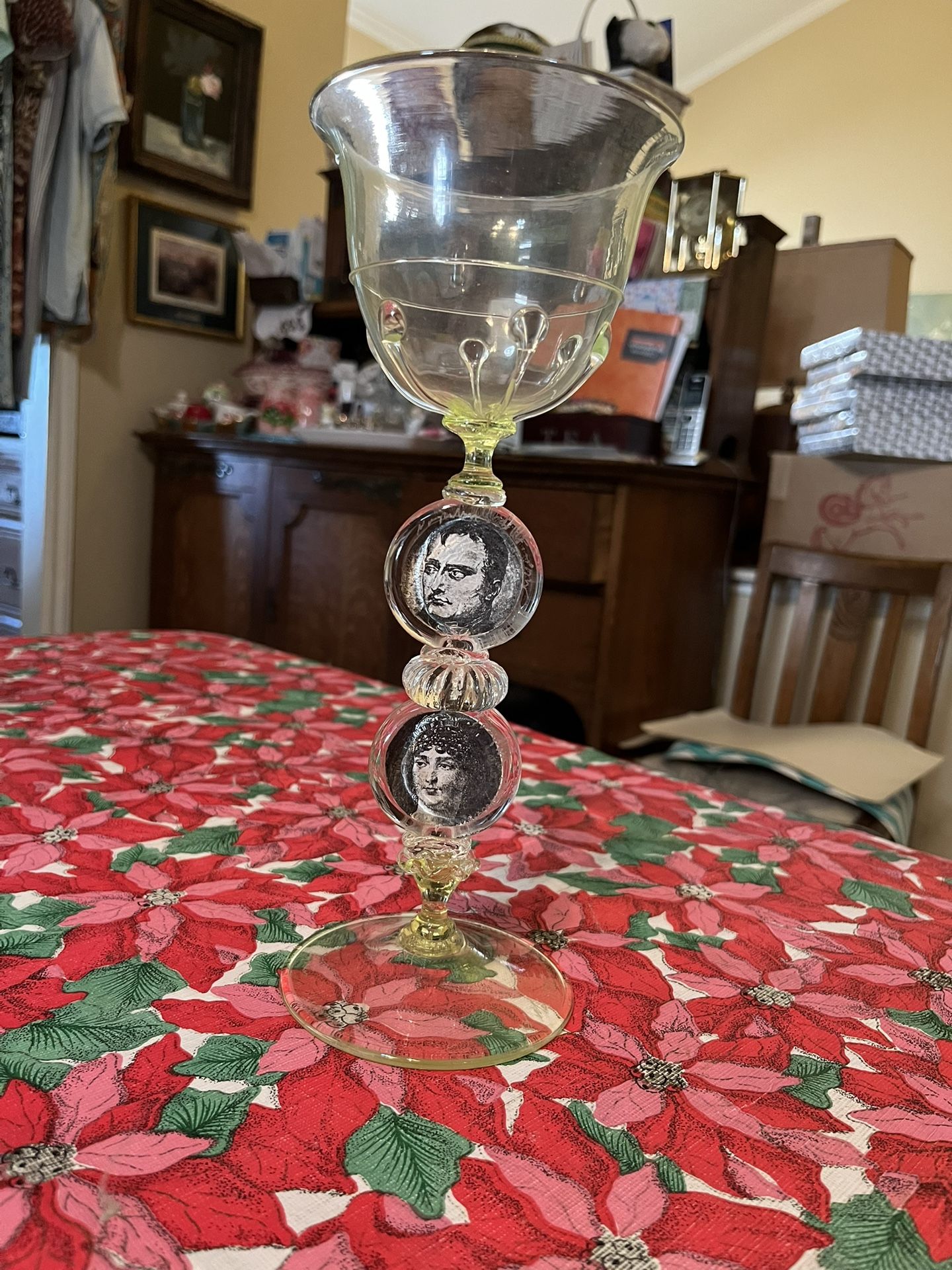 Emperor Napolean I and Empress Josephine Medallion Green Glass Drinking Goblet