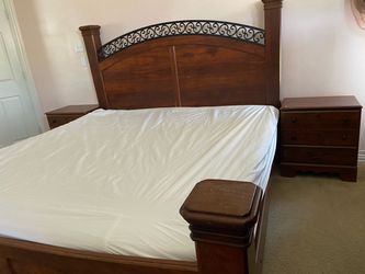 King bed frame, matress and 2 night stands