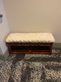 Wood Storage Bench with Cushion and Drawers