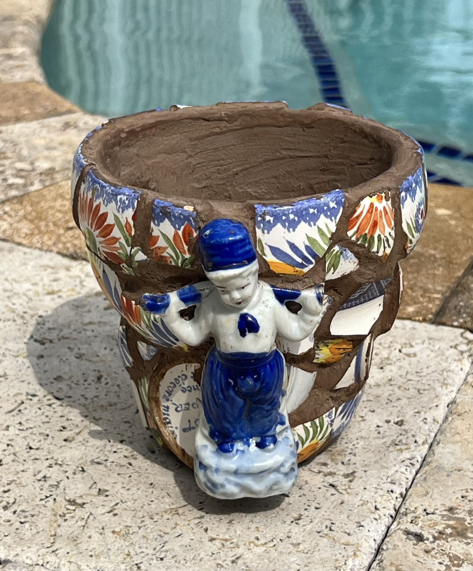 Gorgeous Handmade Mosaic  Planter Garden Flower Pot Made with Vintage China and Ceramic Pieces.