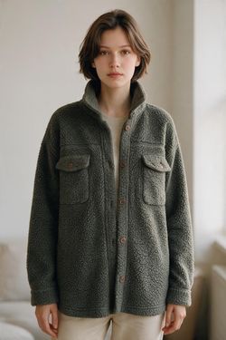 32 Degrees Heat Sherpa Button Front Jacket Green XS/S