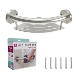 PLUS, 9 .5 in. Concealed Screw Grab Bar And Corner Shelf, 2-In-1 Decorative Grab Bar ADA Compliant in Brushed Stainless