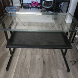 Glass/metal Computer Desk and Printer Cart