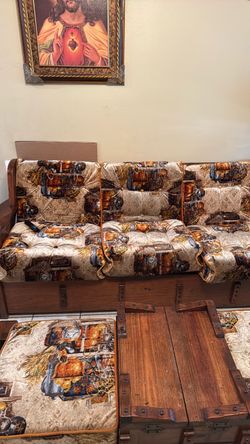 Wooden Frame Sofa with Patterned Cushions