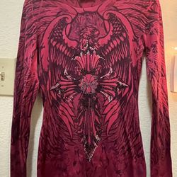 *Dark Pink Cross long-sleeve shirt. *Los Angeles Active Street Couture