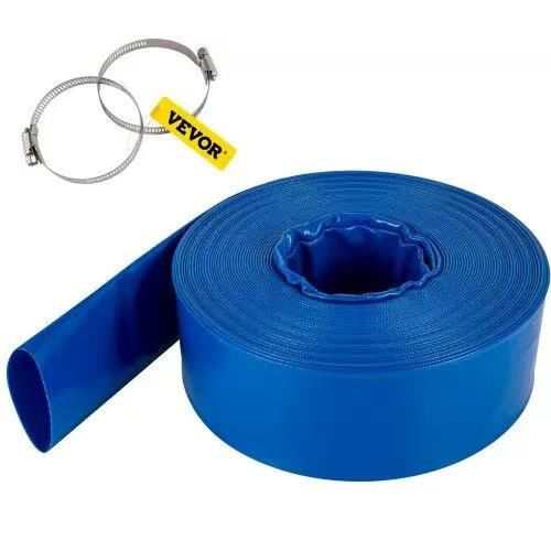 Discharge Hose, 4\" x 105\', PVC Lay Flat Hose, Heavy Duty Backwash Drain Hose with Clamps, Weather-proof & Burst-proof, Ideal for Swimming Pool & Wat