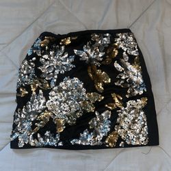 Black Sequin Floral Mini Skirt with Gold & Silver Accents