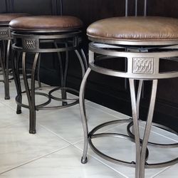 32 Inch Brown Leather Swivel Counter Stools. 