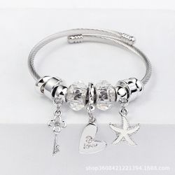 Silver stainless steel cable bracelet