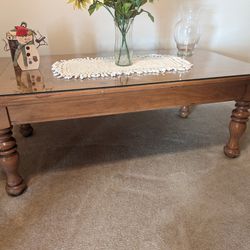 Solid Oak Coffee Table And Glass