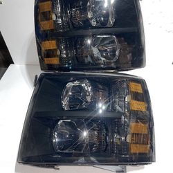 07-13 Chevy Silverado Black Smoked Amber Headlights Luces Te Frente 