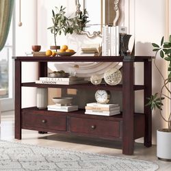 51” Modern Industrial Walnut Wood Console Table w/ Drawers & Storage Shelves  [NEW IN BOX] **Retails for $216