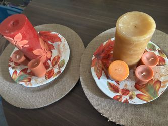 Fall Pillar Candle Sets with Autumn Leaf Plates