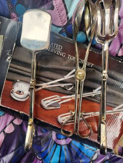 SILVER PLATED  3 PIECE SERVING  TONGS