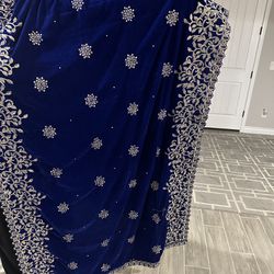 Velvet BLUE Shawl With Embroidery- $35