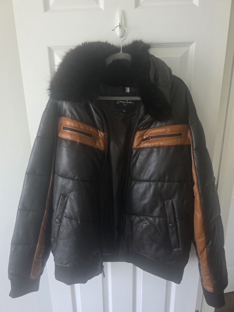 Sean Jean Mens Leather/Fur Coat xl