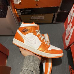 Jordan 1 Mid Metallic Orange size 8.5 USED But Clean