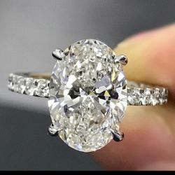 18K Oval Cut Simulated Diamond Sterling Silver Ring