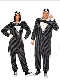Adult Jack Skellington Hooded Plush Jumpsuit Costume - The Nightmare Before Christmas Large