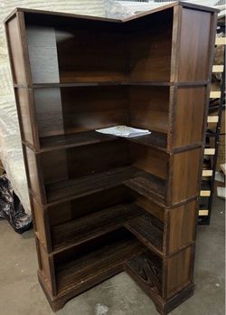 Wood Corner Book Shelf, 5 Tier 65 Inch Tall Bookshelf with Storage, Floor Standing Display Book Shelf for Living Room, Kitchen, Home Office, Rustic Br