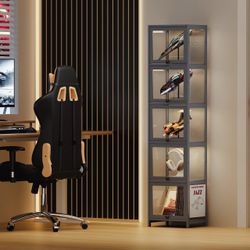 Display Case - Acrylic Flip Door - transparent on all sides - 67.7" 5 Tiers 16 in.L 12.5 in.W 68 H
