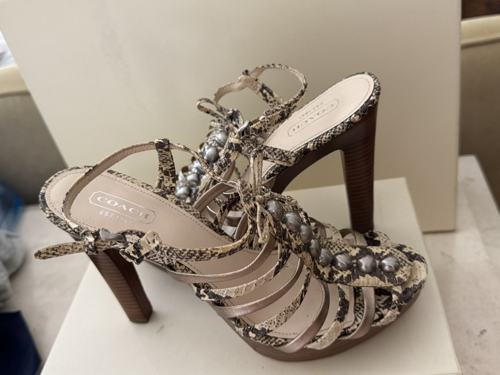 Coach Size 7US Brown High Heel Snakeskin Shoes