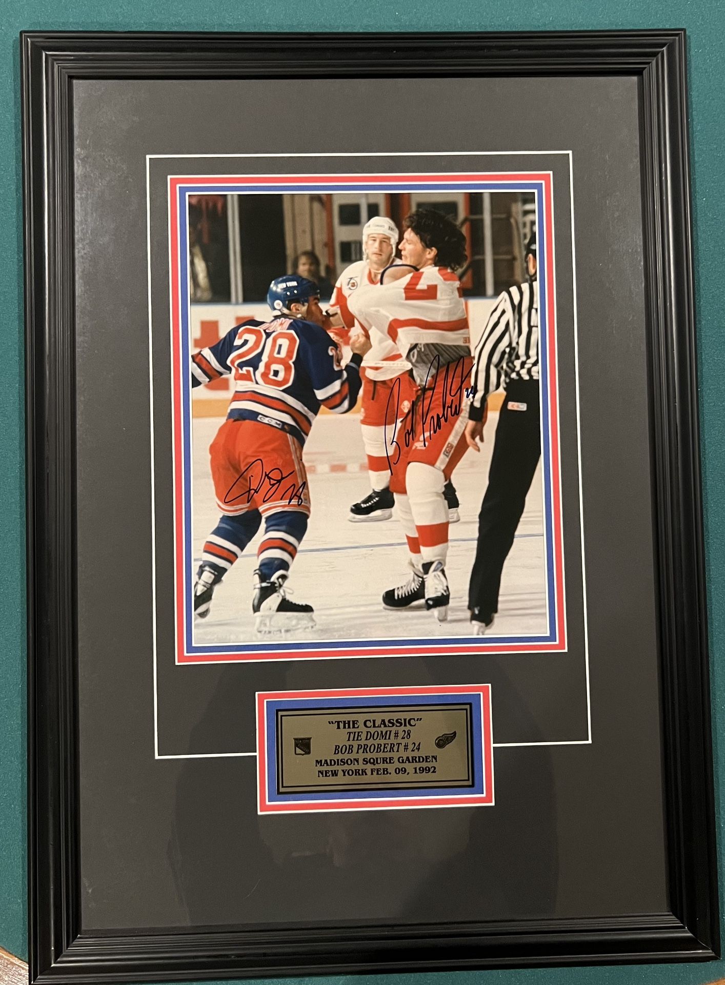 Blackhawks Bob Probert Tie Domi Signed Red Wings Rangers Photo