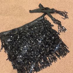 New one size Black sequin  fringe wrap festival rave edc mini skirt short