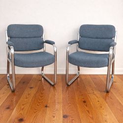 Mid-Century Modern Chrome Cantilever Chairs - Set of 2