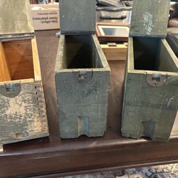 Set of 3 Vintage Military/Industrial Wood Storage Chests (Olive Drab Crates)