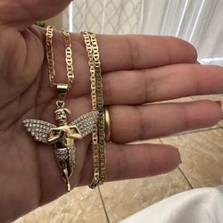 Gold Filled Mariner Chain With Angel Pendant