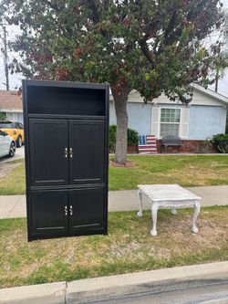 Curb Alert! Free Black Armoire for TV and White Side Table