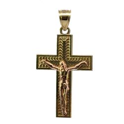 Men’s Woman’s 10k Tri Toned Rose White Yellow Gold Cross Crucifix Pendant For Necklace 1.25” Inch GP3126788