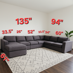 Extra Large Gray U Shaped Modular Sectional Couch Sofa