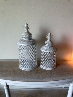 2 bird cage vintage candle lanterns metal