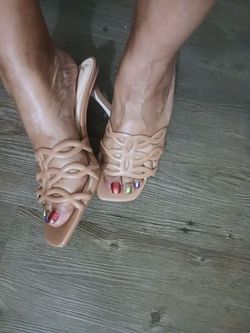 Jessica Simpson Nude Laser Cut Slide Sandals