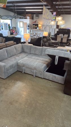 Gray Corduroy Sectional Sofa with Storage