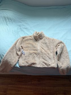 Sunday Best Mockneck Fuzzy Zip Up Teddy Jacket Humus Beige