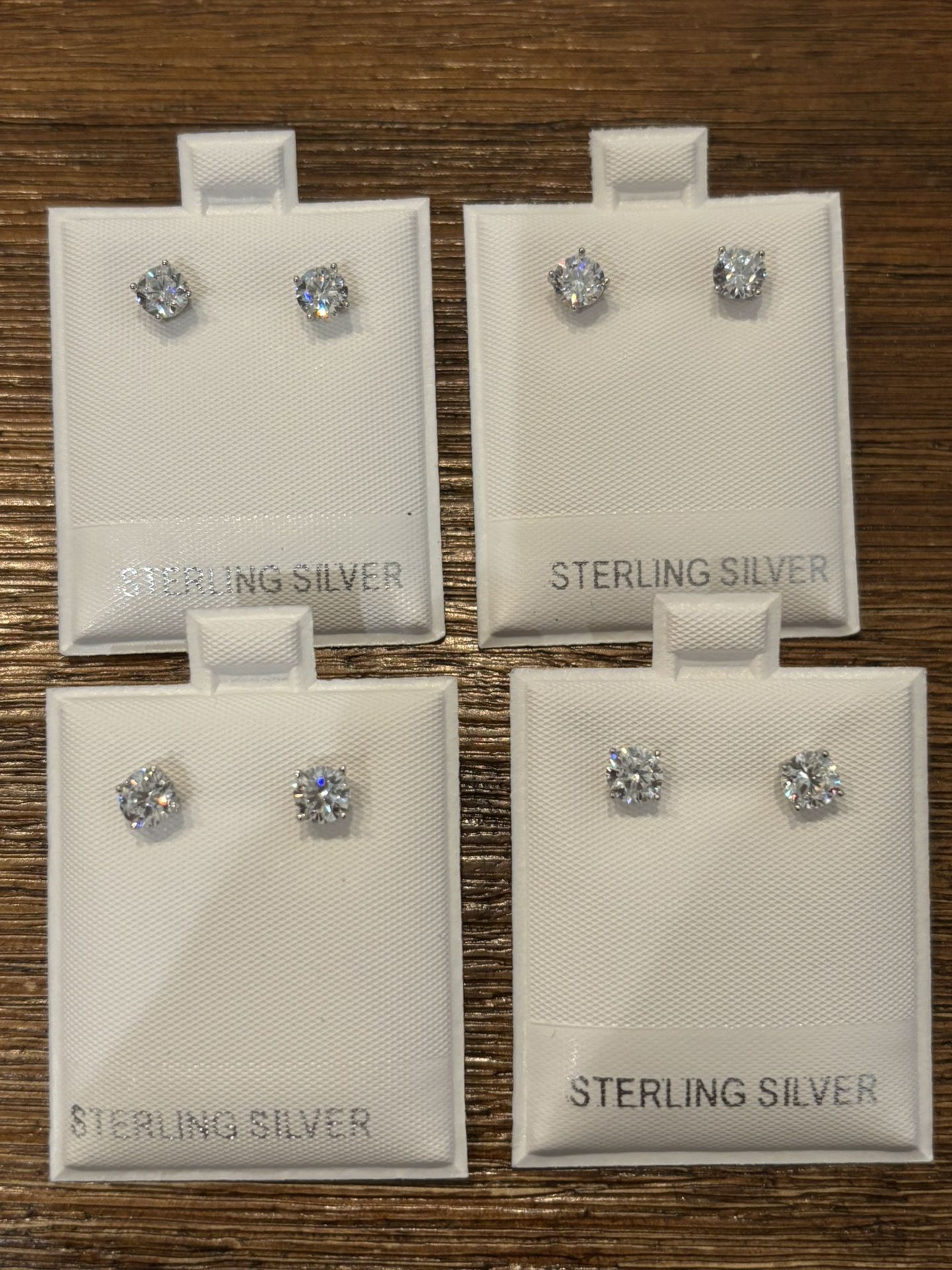 4 Pairs Of Sterling Silver Stud Earrings CZ NEW