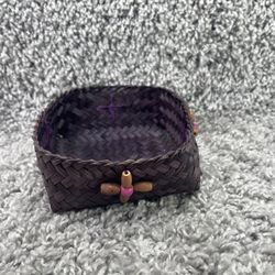 Small Sweetgrass Woven Basket Square Container Purple Small 4.5x5x3. Inch