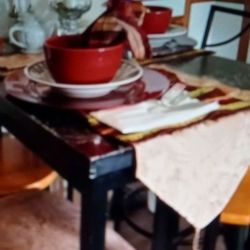 Tall Bar Table With Marble Top Comes With 2 Chars And 2 Bar Stools.