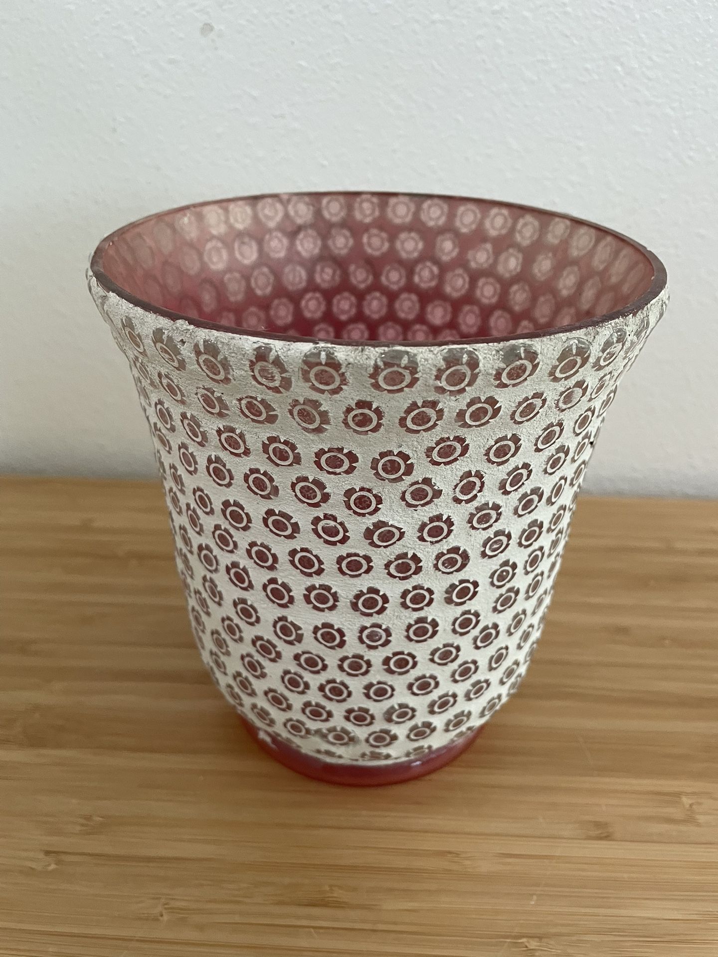 Pink Glass VASE/PLANTER (7”tall) Textured With Tiny Flowers [PH]