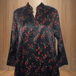 Vintage Barbizon Cuddleskin Gown Black Red Cherry Blossom Women’s Size XL