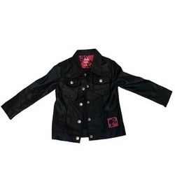 4T Kids Barbie Faux Black Leather Jacket Pink Logo