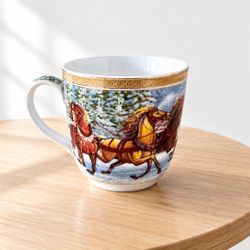 Holiday Winter Sleigh Scene Porcelain Mug