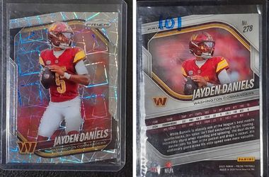 6 Card NFL Lot - Jayden Daniels Prizm Laser #278, Abdul Carter Mosaic RC #282, Waddle Season Ticket, Guerendo Red Pandora, Shampklin Auto