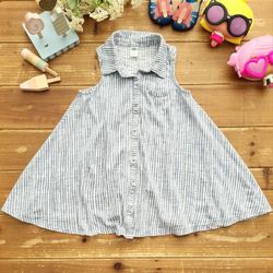 4T SLEEVELESS BLUE & WHITE STRIPE COLLARED BUTTON DOWN TENT DRESS