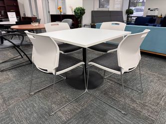 White Square Table with Metal Base